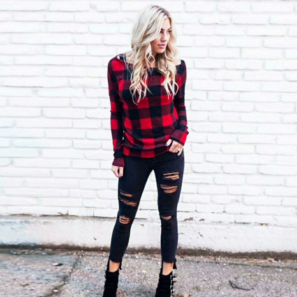 Buffalo Plaid off the shoulder top